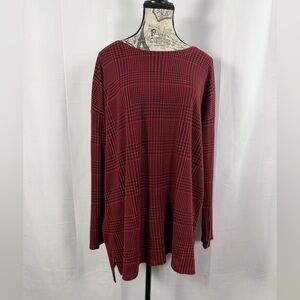 J Jill Cotton Cozy Elegant Red/Black Plaid Long Sleeve Tunic Top Size L
